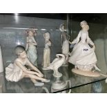 SEVEN NAO AND LLADRO FIGURE GROUPS INCLUDING SEATED BALLERINA, GEESE,