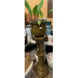 GREEN POTTERY JARDINIERE AND STAND (3 PARTS) 120CM H