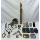 BAG CONTAINING CUTLERY STRETCHERS, CIGARETTE LIGHTERS, SHOE PIN CUSHION,
