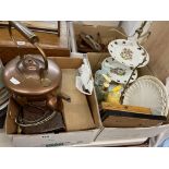 VICTORIAN COPPER KETTLE, VARIOUS CASES OF CUTLERY, CONDIMENT SET, COMPORT,