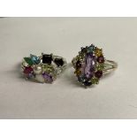 TWO SILVER TOURMALINE CLUSTER DRESS RINGS,