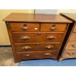 VICTORIAN MAHOGANY TWO OVER THREE DRAWER CHEST WITH ARCHED DRESSING MIRROR BACK H- 98CM W- 102CM D-