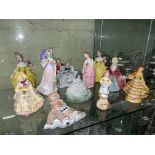 CRINOLINE LADY FIGURES AND BOXES WITH COVERS