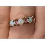 9CT GOLD OPAL AND AMETHYST RING SIZE O, 2.