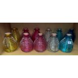 SHELF OF FIVE PAIRS PLUS ONE OTHER RIBBED HANGING WASP TRAP JARS H-18CM