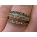 9CT GOLD DIAMOND CHIP BAND AND A 9CT TRI COLOUR DIAMOND CHIP BAND, BOTH SIZE O, 5.