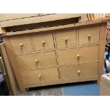 OAK FOUR OVER FOUR DRAWER CHEST H- 85CM W- 116CM D- 41CM