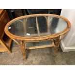 OVAL BAMBOO FROSTED GLASS TABLE H- 48CM W- 80CM D- 54CM