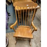 BEECH SPINDLE BACK ROCKING ARMCHAIR 100CM H