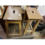 PAIR OF 20TH CENTURY ELM STOOLS AND A PAINTED PINE STOOL
