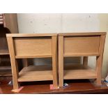 PAIR OF OAK LAMP/BEDSIDE TABLES FITTED WITH DRAWERS H- 55CM W- 45CM D- 40CM