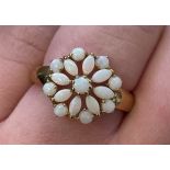 9CT GOLD OPAL CLUSTER FLOWER HEAD RING SIZE O,