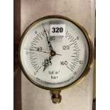 BRASS CASED STEWART AND BUCHANON PRESSURE GAUGE 18CM D