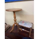 SMALL PINE TRIPOD WINE TABLE AND BEECH STOOL