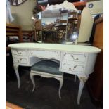 FRENCH STYLE KIDNEY SHAPED KNEEHOLE DRESSING TABLE AND STOOL H- 141CM W- 135CM D- 53CM