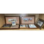 SHELF OF CASH'S WOVEN SILK PICTURES INCLUDING SHIRE HORSES, THE VILLAGE INN,