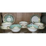 AYNSLEY BONE CHINA TWIN HANDLED CUPS WITH SAUCERS