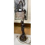 ART NOUVEAU MOREAU STYLE FIGURAL MAIDEN FLOWER HEAD TABLE LAMP WITH SIGNATURE TO BASE 69CM H