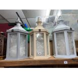 THREE WOODEN HEXAGONAL CANDLE LANTERNS H-53CM