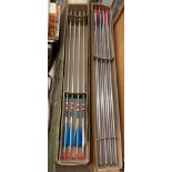 VARIOUS BOXES OF MARKSMAN VINTAGE ARCHERY TOURNAMENT ARROWS AND PAINTED BOX LID