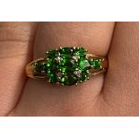 9CT GOLD EMERALD CLUSTER DRESS RING SIZE O, 2.