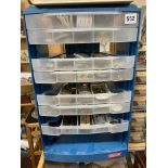 PLASTIC MULTI DRAWER CHEST OF POCKET WATCH DIALS, MOVEMENTS,