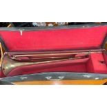 BOXED BESSON OF WESTMINSTER TROMBONE H- 22CM W- 86CM D- 24CM