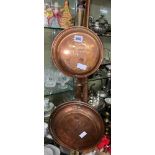 TWO COPPER WARMING PANS AND A POSTING HORN