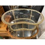 GILT METAL KIDNEY SHAPED GLASS TOP TABLE H- 46CM W- 71CM D- 45CM