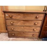 EARLY 19TH CENTURY MAHOGANY FOUR DRAWER CHEST WITH TURNED WOODEN HANDLES H- 101CM W- 119CM D- 55CM