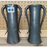 PAIR OF PEWTER BEATEN ART NOUVEAU SPILL VASES