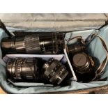 CANON T90 CAMERA IN CASE WITH CARRY BAG,