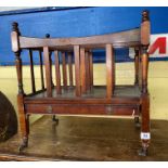 REPRODUCTION MAHOGANY CANTERBURY AND AN EMBROIDERED TOPPED STOOL