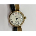 ROLLED GOLD CASED WALTHAM POCKET WATCH ON NYLON STRAP