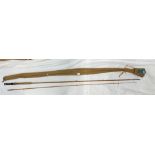 VINTAGE EDGAR SEALEY SPLIT CANE FLY FISHING ROD TWO PIECE 'OLD GOLD' IN ORIGINAL CLOTH CARRY CASE