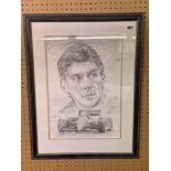 ORIGINAL DRAWING OF AYRTON SENNA, SIGNED.