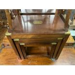 MAHOGANY AND BRASS MOUNTED MILITARY TYPE NEST OF THREE TABLES