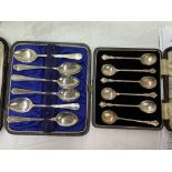 TWO CASED SETS OF SILVER TEASPOONS (ONE SET HAS FIVE SPOONS AND ONE MATCHED SPOON)