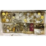 TWO MULTI DRAWER UNITS OF POCKET WATCH MOVEMENTS AND FACES