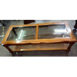 CONTEMPORARY OBLONG COFFEE TABLE WITH TWO INSET GLASS PANES WITH BERGERE UNDERTIER