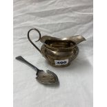 BIRMINGHAM SILVER CREAM JUG WITH LOOP HANDLE AND A SHEFFIELD ENGRAVED PRESERVE SPOON 5.