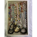 TRAY - SEMI PRECIOUS STONE AND POLISHED AGATE CABOCHON SILVER AND WHITE METAL BRACELETS,