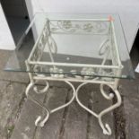 CREAM PAINTED METALWORK FRAMED GLASS TOPPED LAMP TABLE