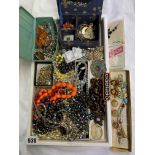 TRAY OF COSTUME JEWELLERY INCLUDING SARAH COVENTRY BROOCHES AND MATCHING EARRINGS,