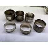 SELECTION OF VARIOUS SILVER NAPKIN RINGS MAINLY WITH ENGINE TURNED DECORATION WEIGHT OVERALL - 5.