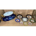 ROYAL BLUE GILDED LIMOGES SAUCE BOAT AND TRAY