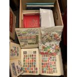 BOX OF POSTAGE STAMP RELATED ALBUMS AND EPHEMERA