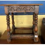 JACOBEAN STYLE CARVED OAK PEGGED JOYNT STOOL