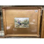 LITHOGRAPHIC PRINT AFTER MYLES BIRKET FOSTER ENTITLED BIRDS NESTING FRAMED AND GLAZED