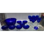 BRISTOL BLUE GLASS TALL GOBLETS AND BOWL SET